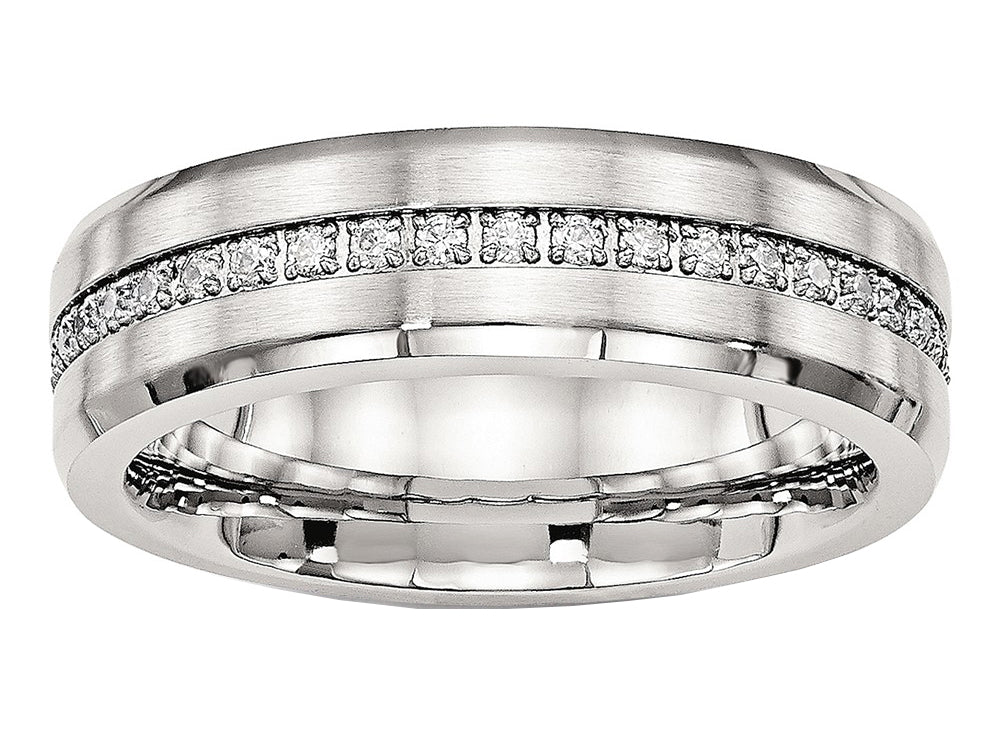 Chisel Stainless Steel Brushed And Polished CZ Ring