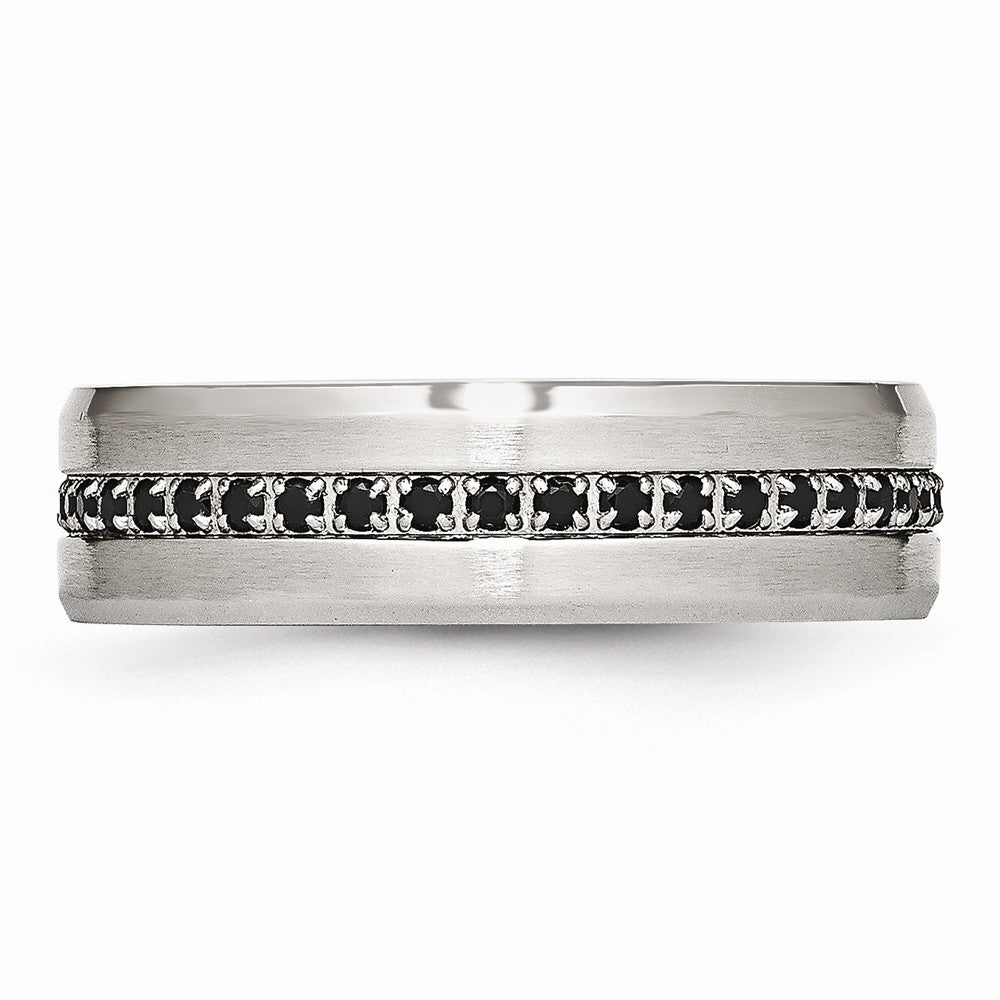 Chisel Stainless Steel Brushed And Polished Black CZ Ring
