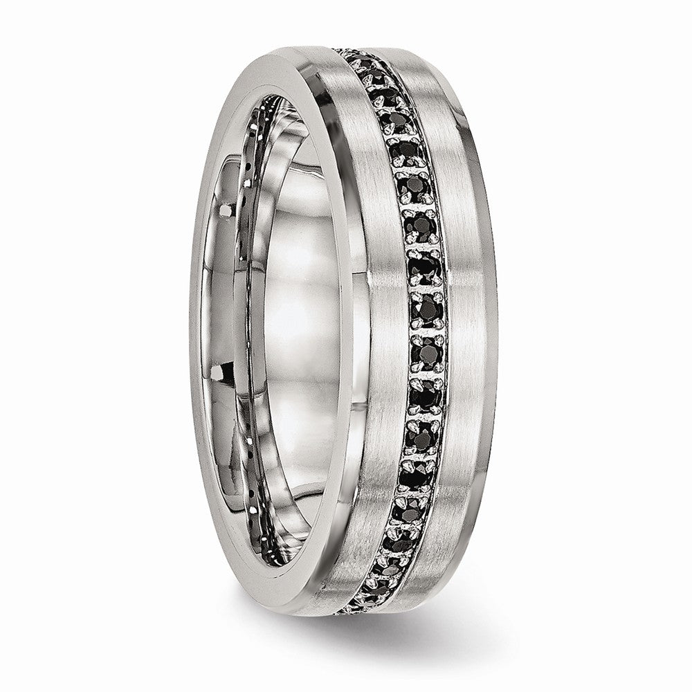 Chisel Stainless Steel Brushed And Polished Black CZ Ring