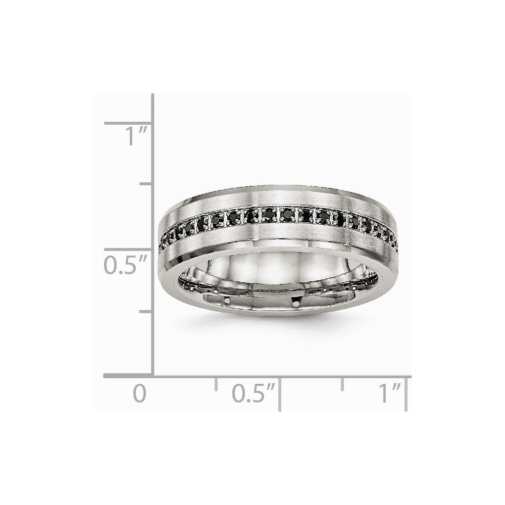 Chisel Stainless Steel Brushed And Polished Black CZ Ring