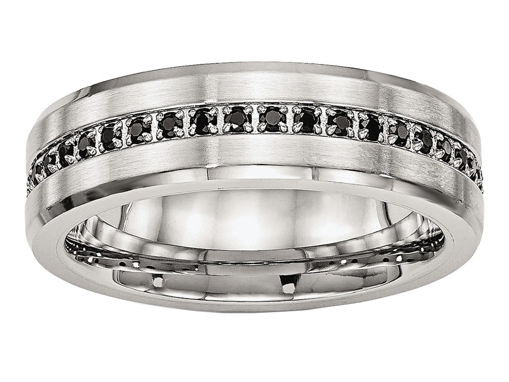 Chisel Stainless Steel Brushed And Polished Black CZ Ring
