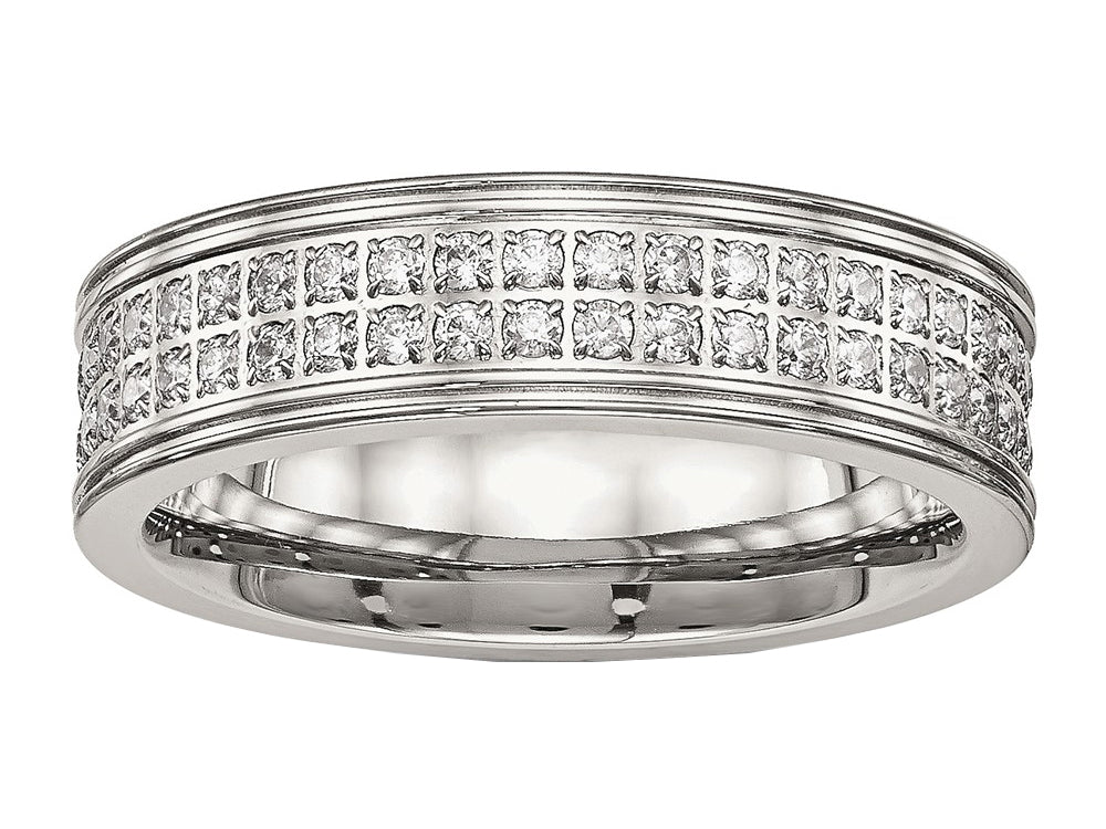 Chisel Stainless Steel Polished CZ Ring