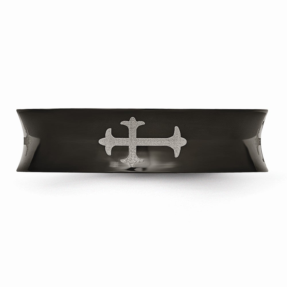 Chisel Stainless Steel Concave Crosses and Black Ip-plated 6mm Wedding Band