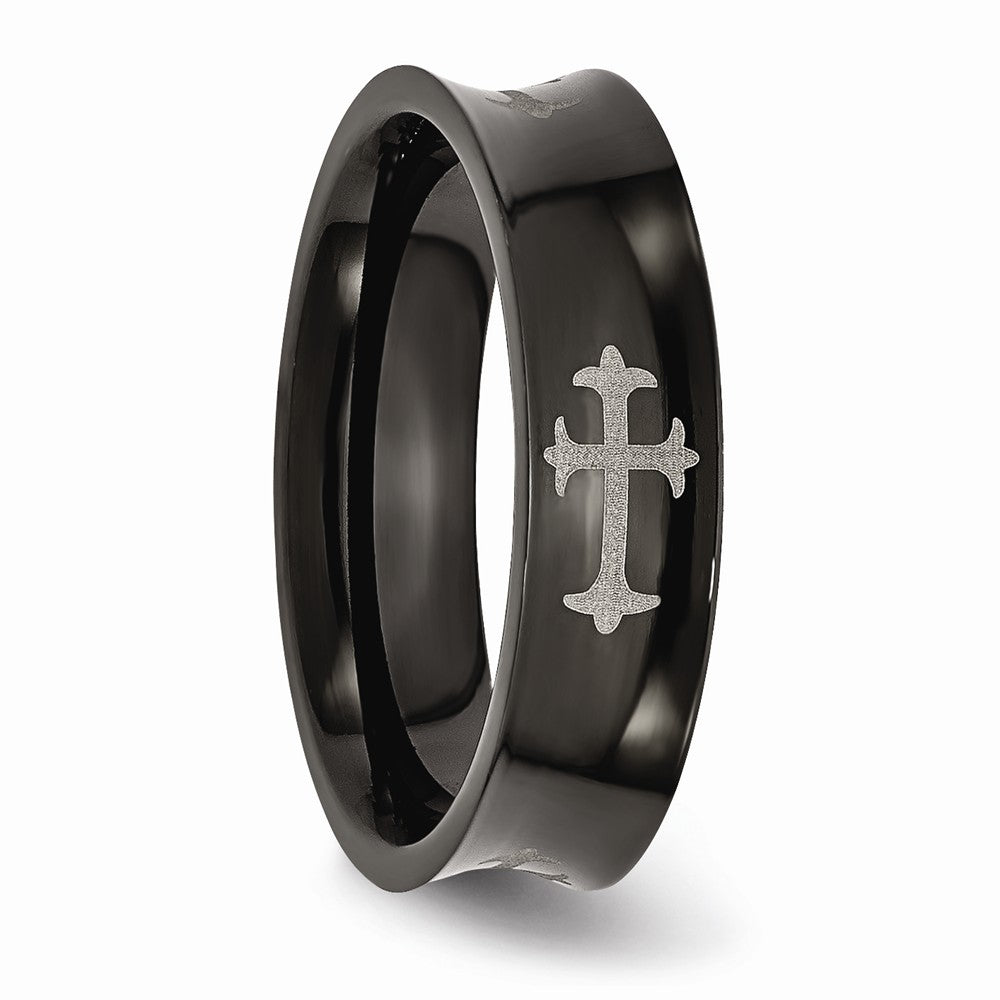 Chisel Stainless Steel Concave Crosses and Black Ip-plated 6mm Wedding Band