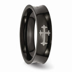 Chisel Stainless Steel Concave Crosses and Black Ip-plated 6mm Wedding Band