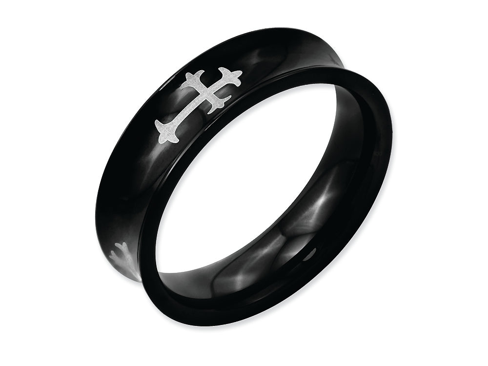 Chisel Stainless Steel Concave Crosses and Black Ip-plated 6mm Wedding Band