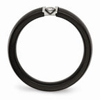 Chisel Stainless Steel Polished and Laser Cut Black Ceramic CZ Ring