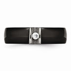 Chisel Stainless Steel Polished and Laser Cut Black Ceramic CZ Ring