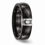 Chisel Stainless Steel Polished and Laser Cut Black Ceramic CZ Ring