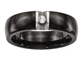 Chisel Stainless Steel Polished and Laser Cut Black Ceramic CZ Ring