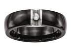 Chisel Stainless Steel Polished and Laser Cut Black Ceramic CZ Ring