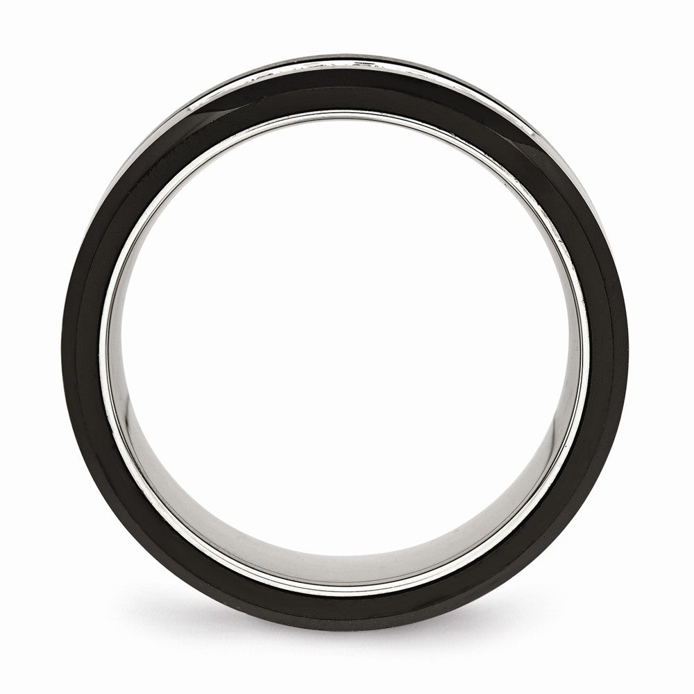 Chisel Stainless Steel Polished Black Ceramic CZ Beveled Edge Ring