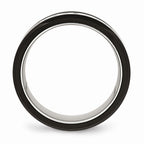 Chisel Stainless Steel Polished Black Ceramic CZ Beveled Edge Ring