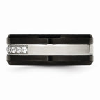 Chisel Stainless Steel Polished Black Ceramic CZ Beveled Edge Ring