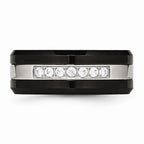 Chisel Stainless Steel Polished Black Ceramic CZ Beveled Edge Ring