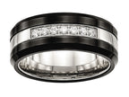 Chisel Stainless Steel Polished Black Ceramic CZ Beveled Edge Ring