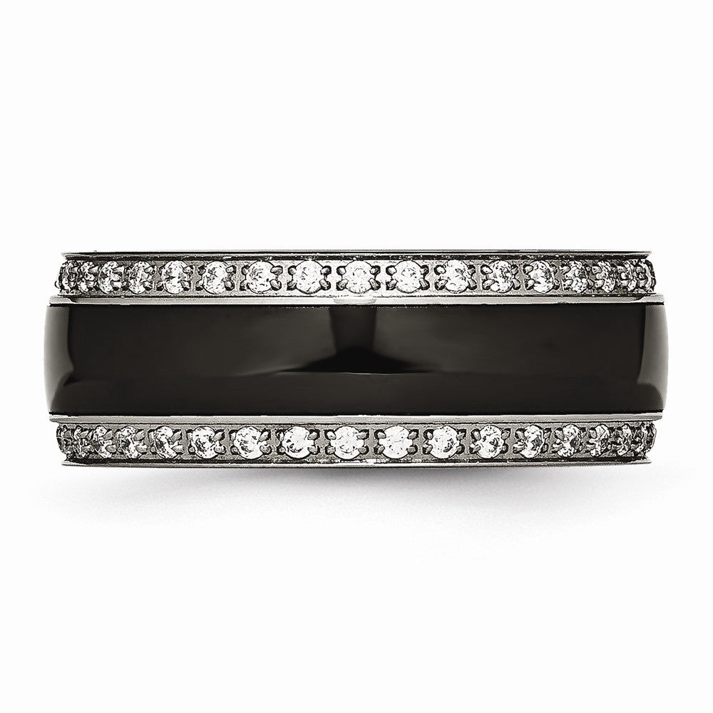 Chisel Stainless Steel Polished Black Ceramic CZ Ring