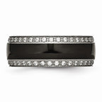 Chisel Stainless Steel Polished Black Ceramic CZ Ring