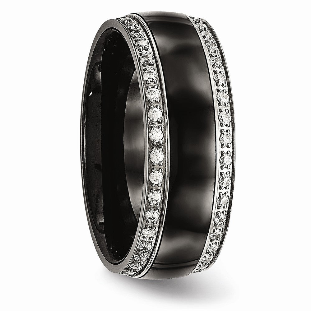 Chisel Stainless Steel Polished Black Ceramic CZ Ring