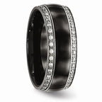 Chisel Stainless Steel Polished Black Ceramic CZ Ring