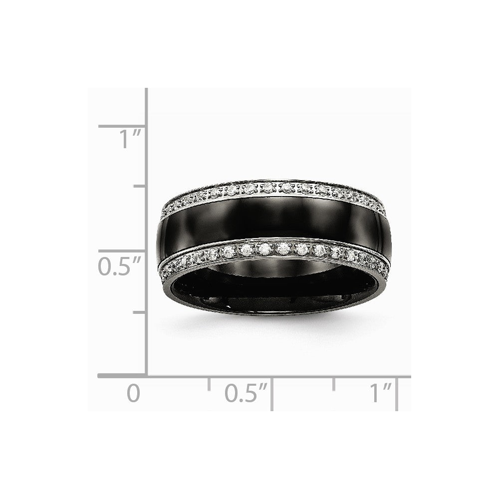 Chisel Stainless Steel Polished Black Ceramic CZ Ring