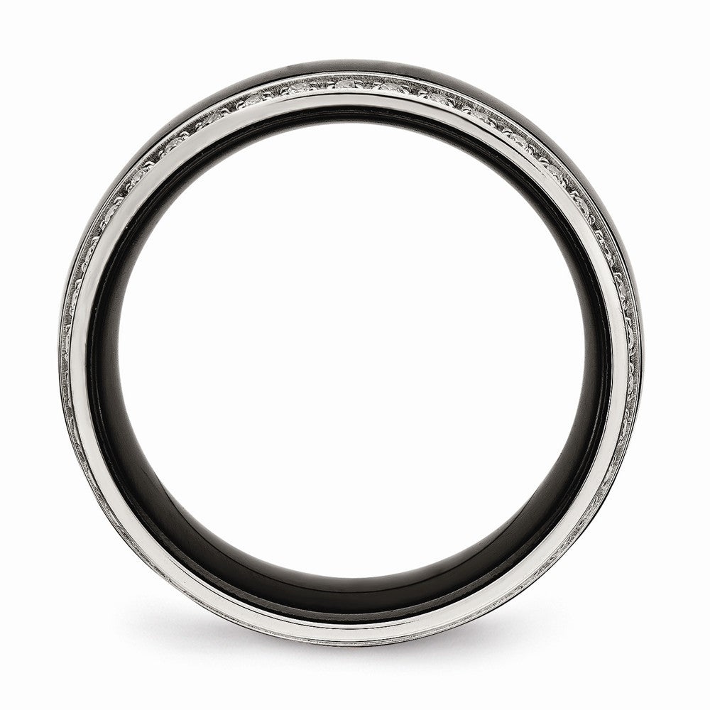 Chisel Stainless Steel Polished Black Ceramic CZ Ring