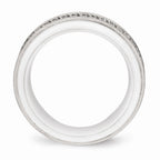 Chisel Stainless Steel Polished White Ceramic CZ Ridged Edge Ring