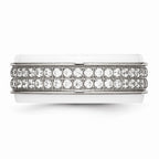 Chisel Stainless Steel Polished White Ceramic CZ Ridged Edge Ring