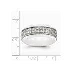 Chisel Stainless Steel Polished White Ceramic CZ Ridged Edge Ring