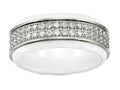 Chisel Stainless Steel Polished White Ceramic CZ Ridged Edge Ring