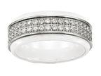 Chisel Stainless Steel Polished White Ceramic CZ Ridged Edge Ring