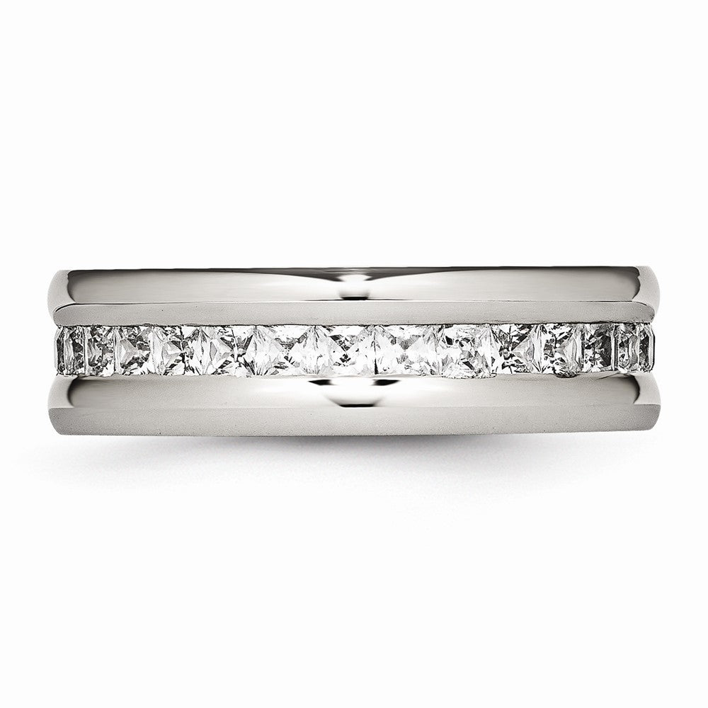 Chisel Stainless Steel Polished With CZ Ring