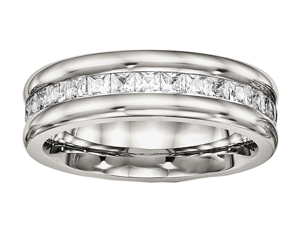 Chisel Stainless Steel Polished With CZ Ring