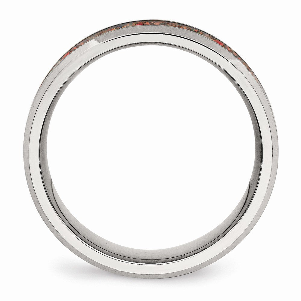 Chisel Stainless Steel Polished With Red Imitation Opal 8mm Men's Ring