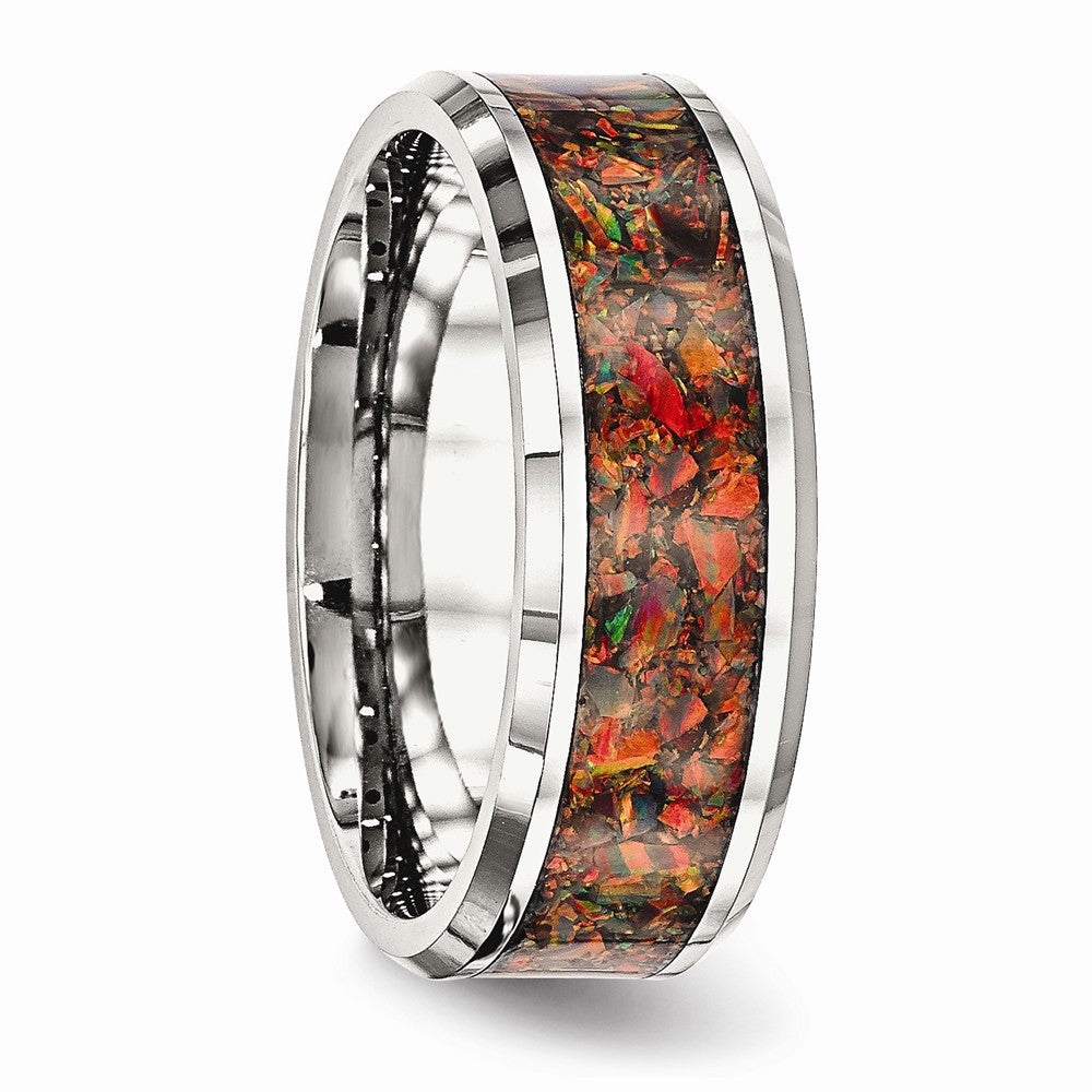 Chisel Stainless Steel Polished With Red Imitation Opal 8mm Men's Ring