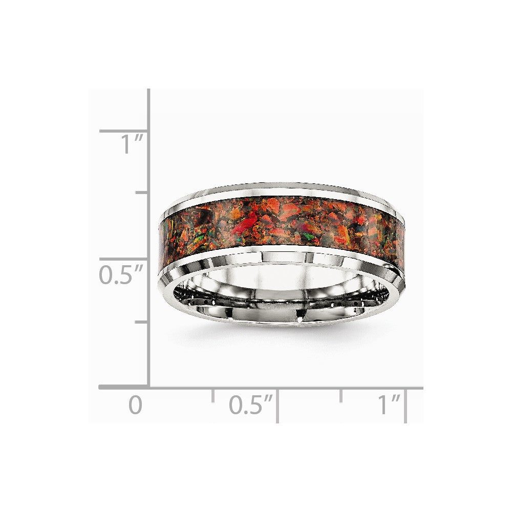 Chisel Stainless Steel Polished With Red Imitation Opal 8mm Men's Ring