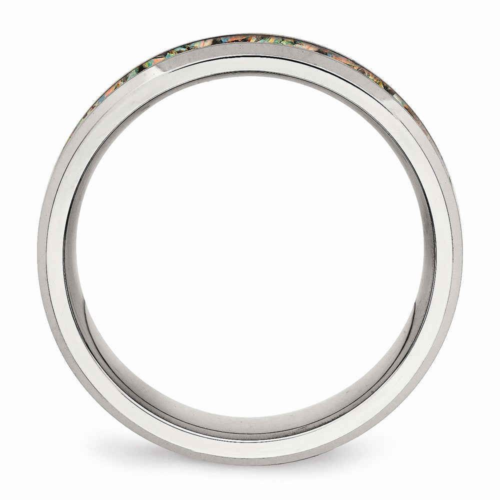 Chisel Stainless Steel Polished With Imitation Opal 8mm Men's Ring