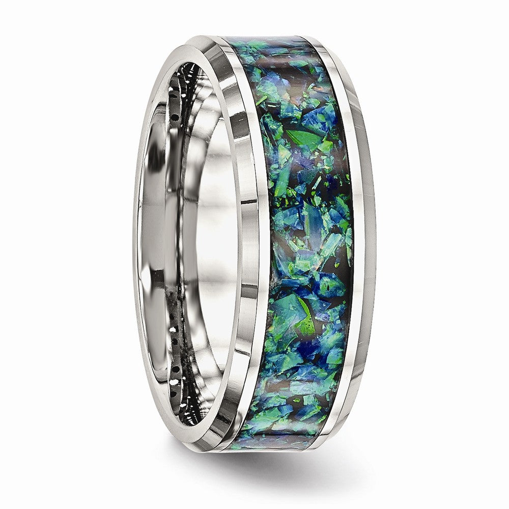Chisel Stainless Steel Polished With Blue Imitiation Opal 8mm Men's Ring