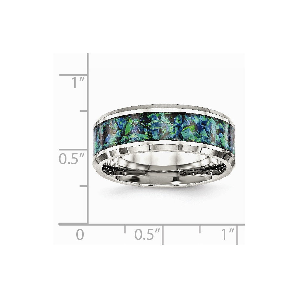 Chisel Stainless Steel Polished With Blue Imitiation Opal 8mm Men's Ring