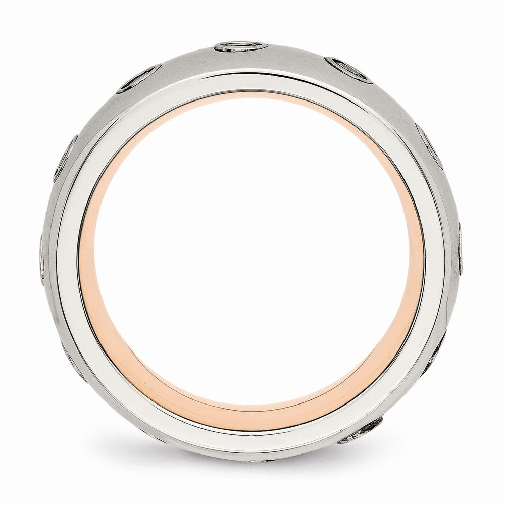 Chisel Stainless Steel Brushed And Polished Black Ip CZ Half Round Ring