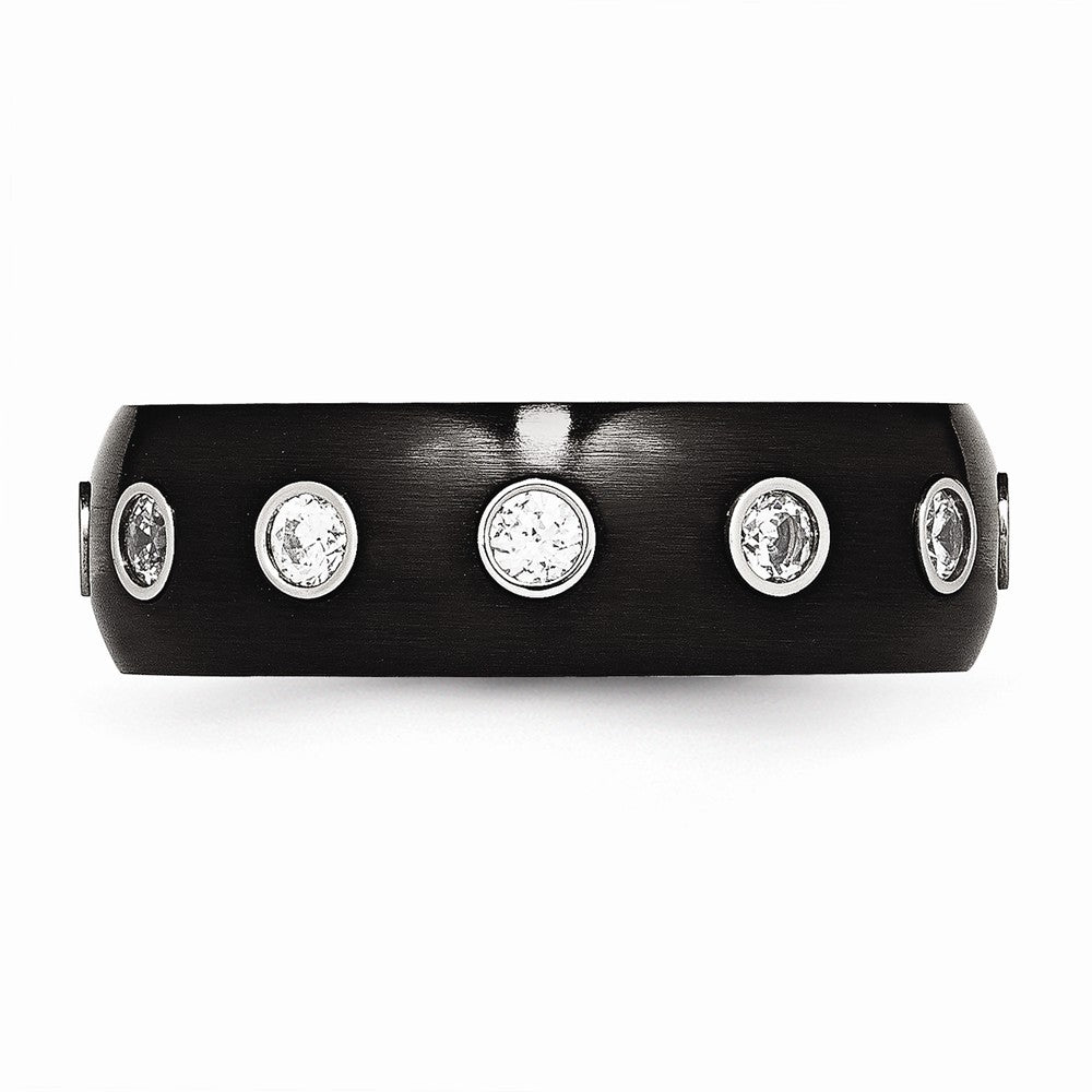 Chisel Stainless Steel Brushed And Polished Black Ip CZ Half Round Ring