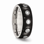 Chisel Stainless Steel Brushed And Polished Black Ip CZ Half Round Ring