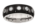 Chisel Stainless Steel Brushed And Polished Black Ip CZ Half Round Ring