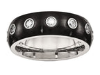 Chisel Stainless Steel Brushed And Polished Black Ip CZ Half Round Ring