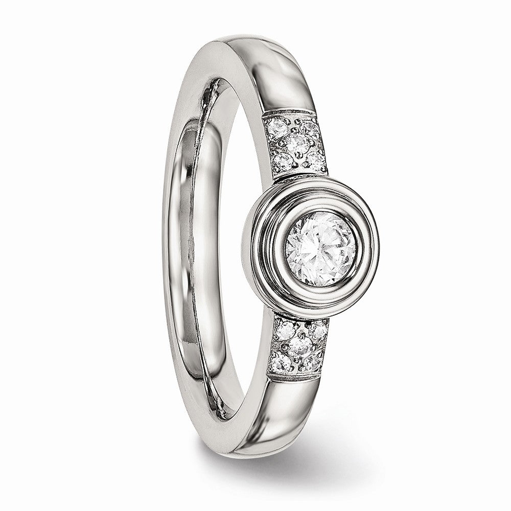 Chisel Stainless Steel Polished CZ Ring