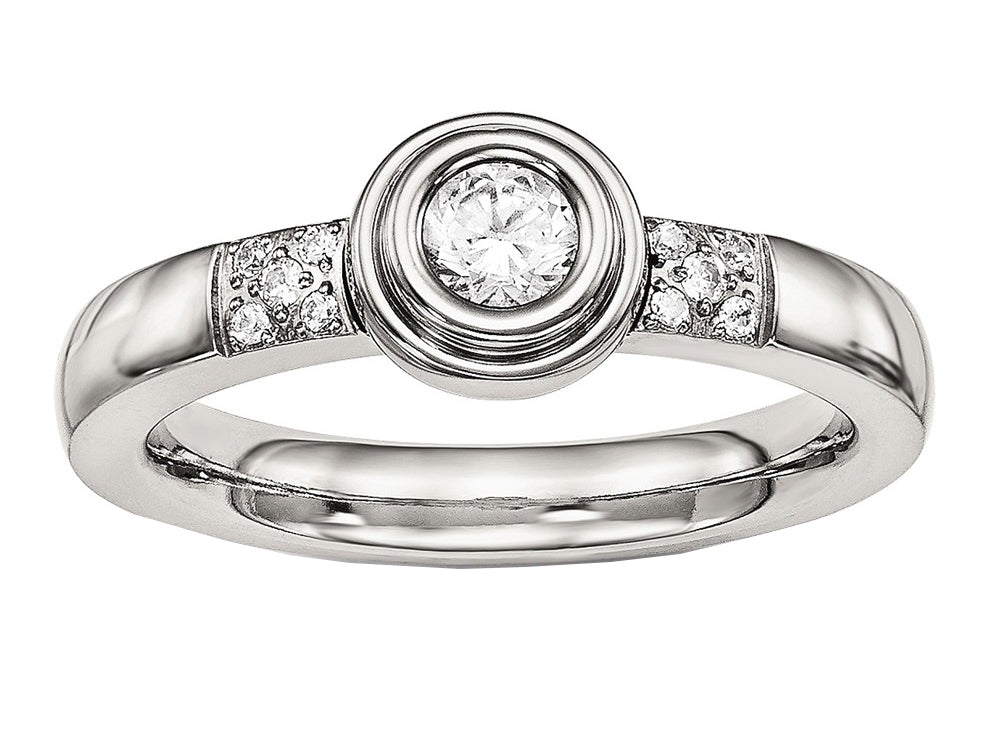 Chisel Stainless Steel Polished CZ Ring