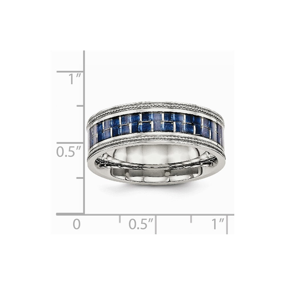 Chisel Stainless Steel Polished W/ Blue Carbon Fiber Textured Edge Ring