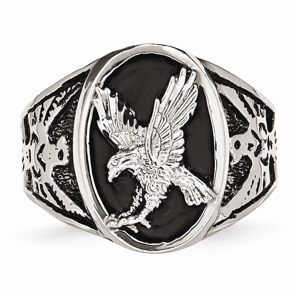 Chisel Stainless Steel Polished Enameled Eagle Ring