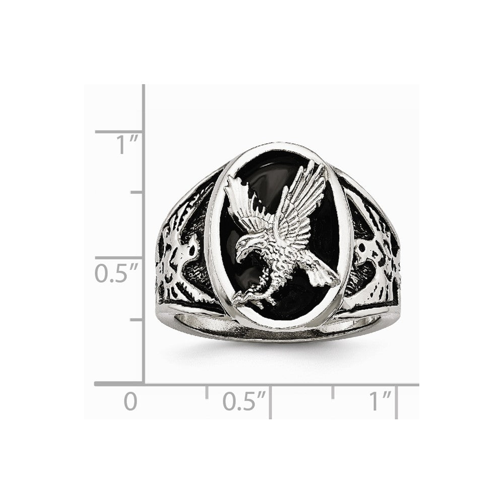 Chisel Stainless Steel Polished Enameled Eagle Ring