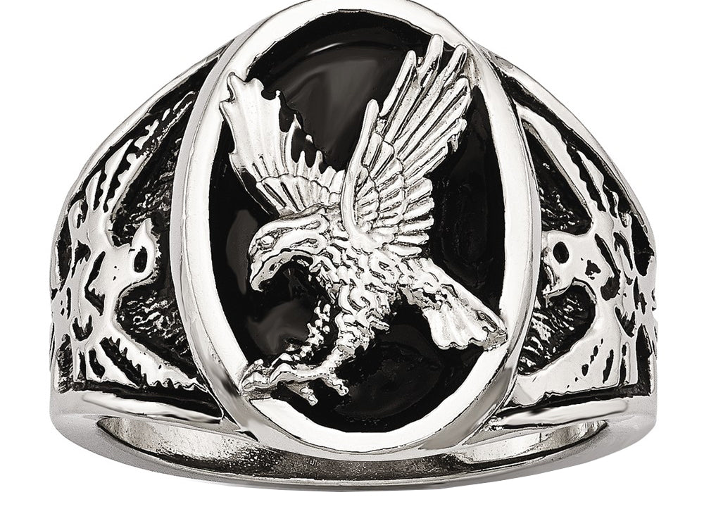 Chisel Stainless Steel Polished Enameled Eagle Ring